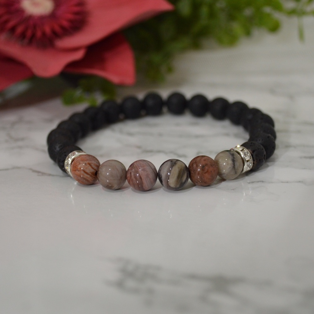 Petrified Wood and Lava Stone Diffuser Bracelet